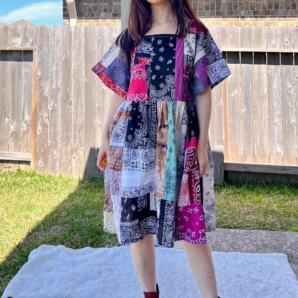 Handmade Rainbow Quilted Bandana Dress – SKU 03186 - Picture 4 of 10